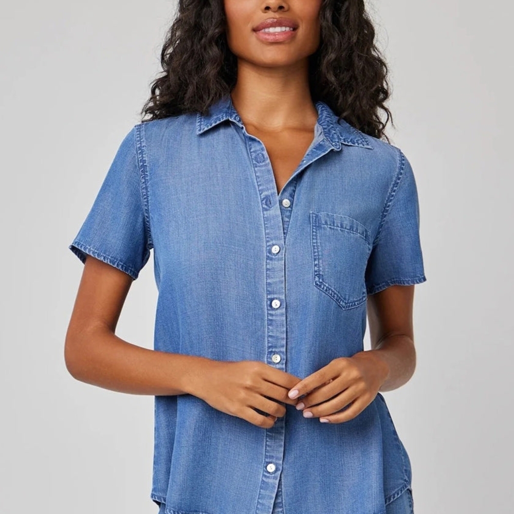 Bella Dahl Short Sleeve Pocket Button Down - Moonlit Haze Wash - Size S